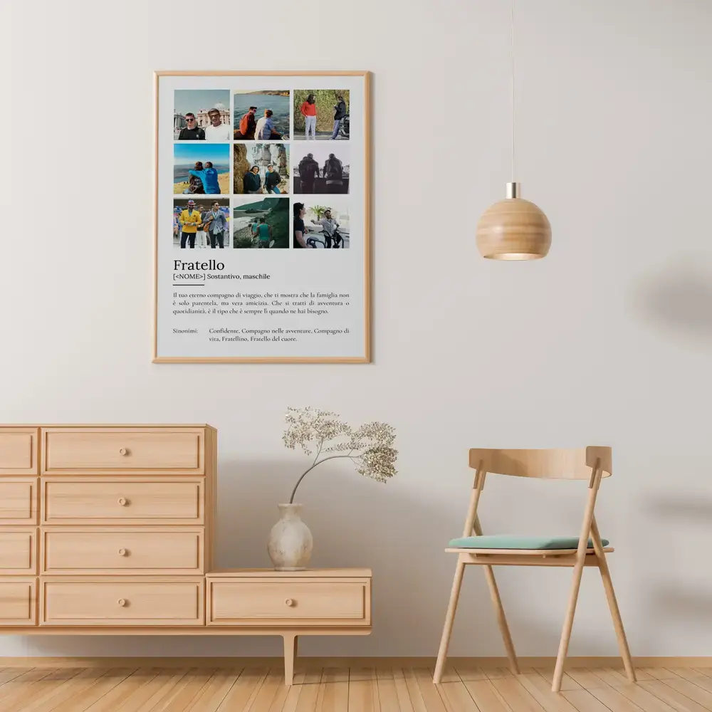 Poster definizione di fratello con nove foto, in cornice di legno in soggiorno, idea regalo per un fratello