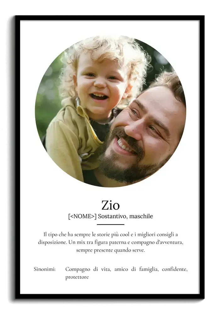 Poster personalizzato per lo zio con foto rotonda e definizione in stile dizionario, in cornice nera