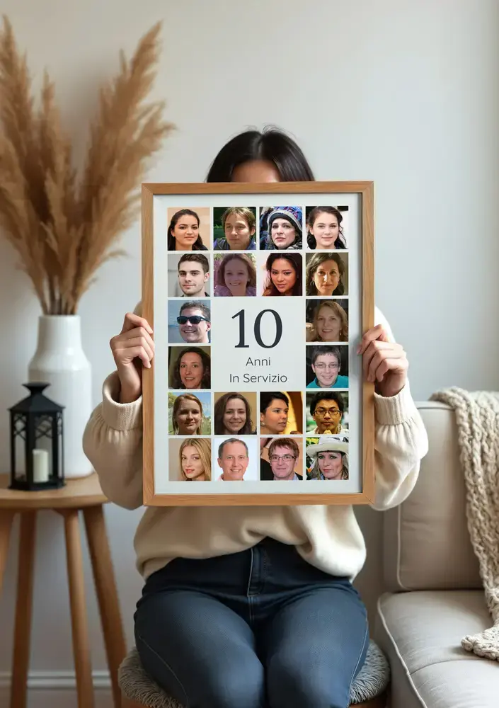Collage di foto con il numero 10 e ritratti in cornice di legno, regalo per 10 anni di servizio