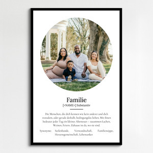 "Familie" Definition - Geschenk als Poster, Leinwand erstellen. Eigene Fotos und Text.