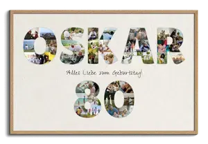 Fotocollage auf Leinwand als Zahl und Namen zum Geburtstag erstellen
