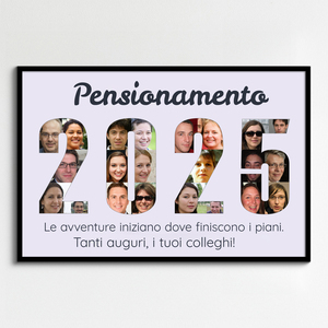 Crea Collage "Pensione" con Anno e Frasi Personalizzate per Colleghi