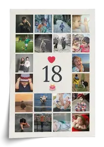 Fotocollage Zahl 18 – jetzt gestalten: Fotogeschenk zum 18.: Geburtstag, Volljährigkeit Fotocollage Zahl 18 – jetzt gestalten: Fotogeschenk zum 18.: Geburtstag, Volljährigkeit