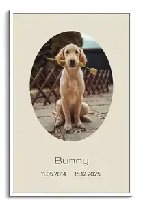 Collage photo hommage chien – personnalisez photo, nom, dates et message