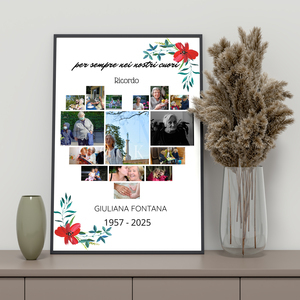 Crea il tuo collage commemorativo: Cuore con fiori e testi personalizzabili Crea il tuo collage commemorativo: Cuore con fiori e testi personalizzabili