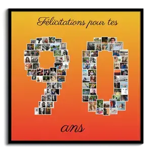 Créez un Collage Photo Chiffre 90 pour Anniversaires – Cadeau Personnalisé Créez un Collage Photo Chiffre 90 pour Anniversaires – Cadeau Personnalisé
