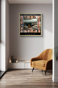Quadratische Collage „Unser Unternehmen“ mit grossem Foto in der Mitte
