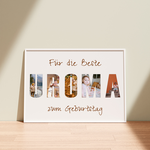 Buchstabencollage UROMA – Geburtstagsgeschenk