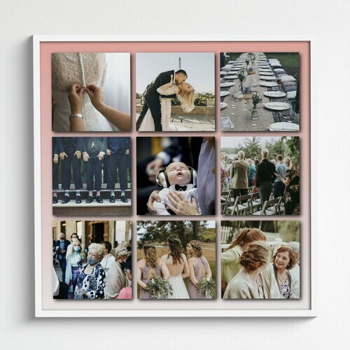 Hochzeitscollage als Raster mit schattierten Bildern als Erinnerung