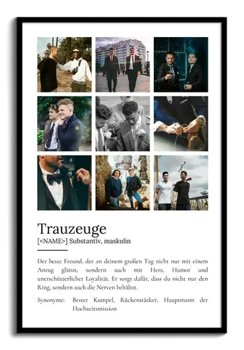 "Trauzeuge" Definition - Geschenk als Poster, Leinwand erstellen. Eigene Fotos und Text.