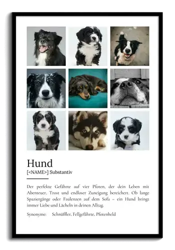"Hund" Definition - Geschenk als Poster, Leinwand erstellen. Eigene Fotos und Text.