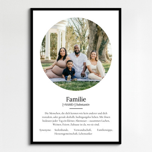 "Familie" Definition - Geschenk als Poster, Leinwand erstellen. Eigene Fotos und Text.