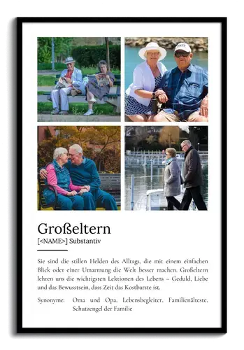 "Grosseltern" Definition - Geschenk als Poster, Leinwand erstellen. Eigene Fotos und Text.