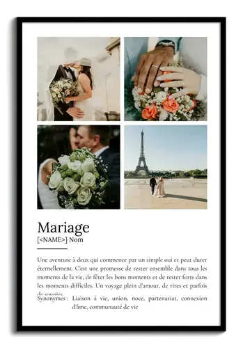 Poster Définition Mariage Personnalisé avec Photos et Texte - Cadeau Idée Unique