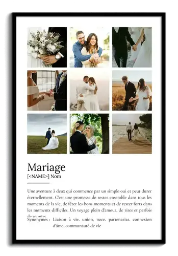 Poster Définition Mariage Personnalisé avec Photos et Texte - Cadeau Idée Unique