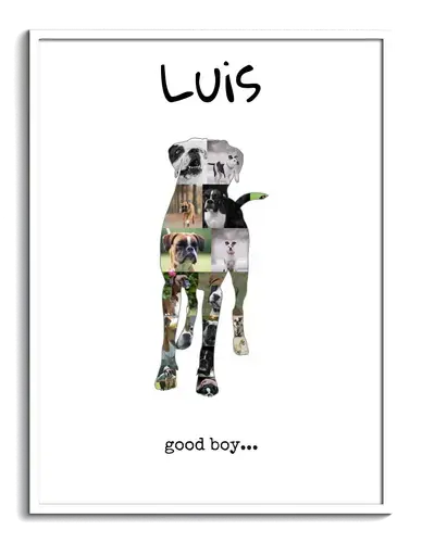 Crea il tuo collage silhouette Boxer con foto e testo personalizzati per il tuo amico fedele!