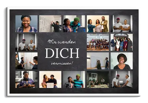 Abschieds-Fotocollage mit zentralem Text