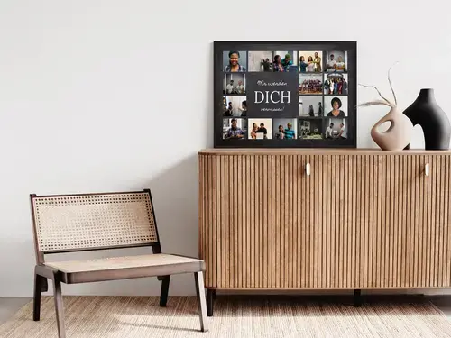 Abschieds-Fotocollage mit zentralem Text