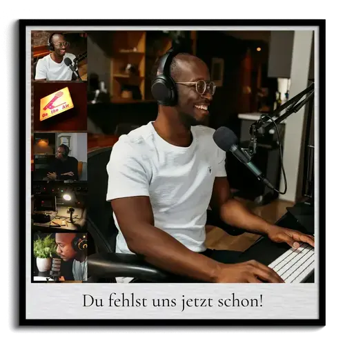 Abschieds-Fotocollage mit zentralem Text