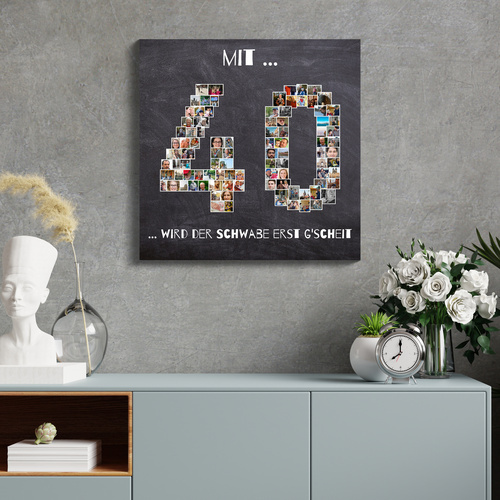 Fotocollage als Zahl mit individueller Botschaft zum runden Geburtstag