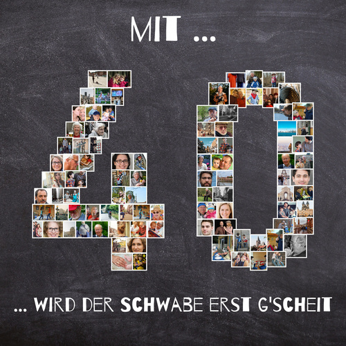 Fotocollage als Zahl mit individueller Botschaft zum runden Geburtstag