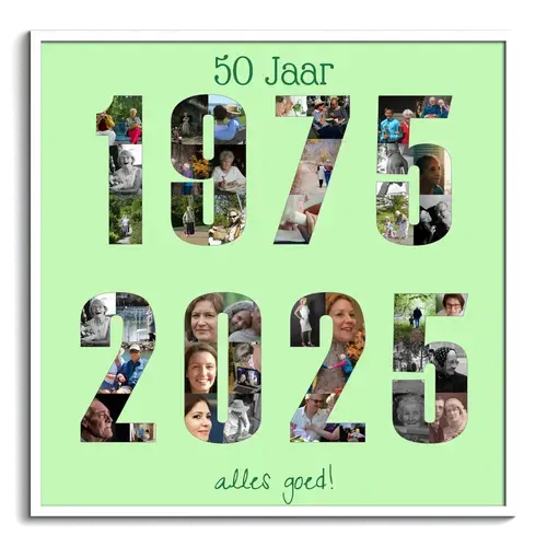 Anno di nascita e compleanno come collage fotografico con numeri e testo