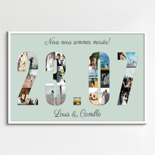 Date de l anniversaire de mariage comme mosaique photo avec noms des maries