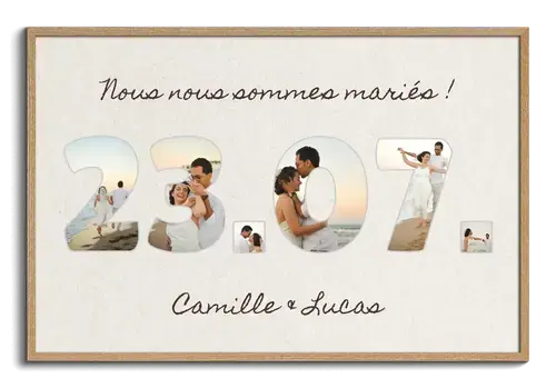 Date de l anniversaire de mariage comme mosaique photo avec noms des maries