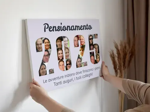 Collage "Pensione" con Anno e Messaggio Personalizz.