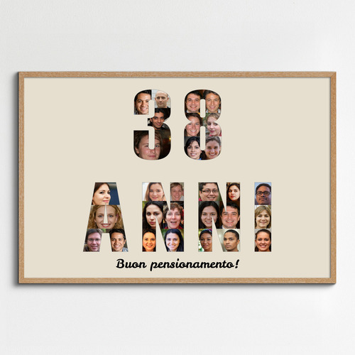 Fotoregalo per pensionamento collage testo e numeri