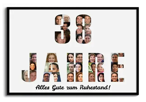 Fotogeschenk zum Ruhestand Text und Zahlen Collage