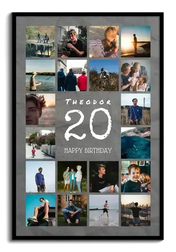Zahlen-Collage 20 mit Name, Gruss und Fotos