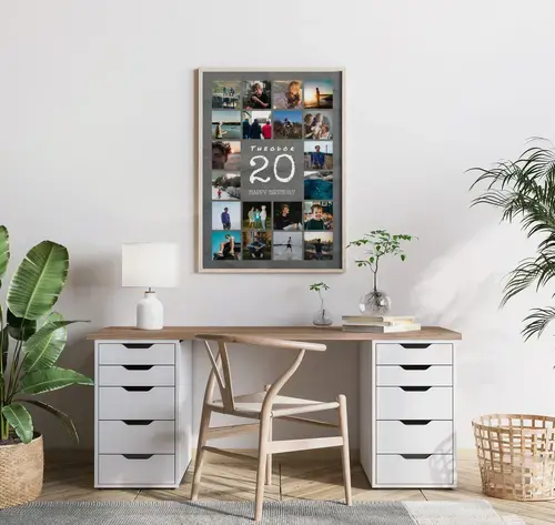 Zahlen-Collage 20 mit Name, Gruss und Fotos