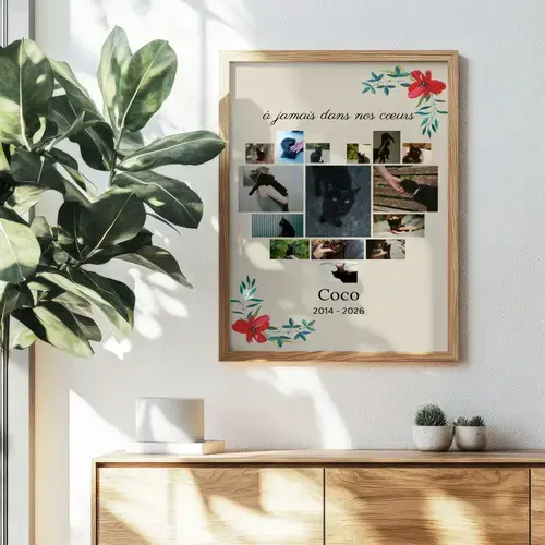Collage souvenir chat – photo unique, nom & dates