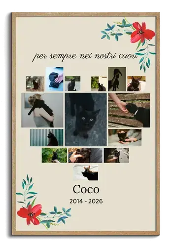 Collage ricordo gatto: foto unica, nome e date