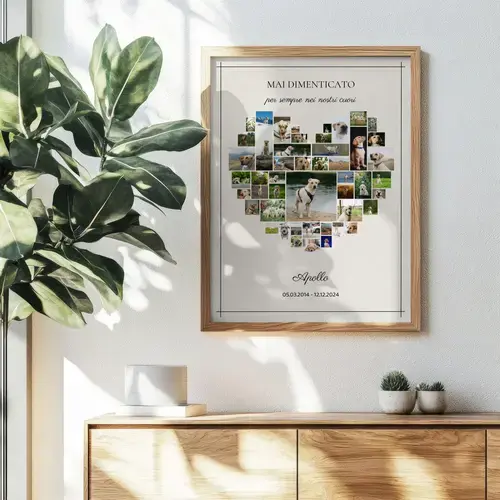 Collage a forma di cane, in ricordo, nome e anni