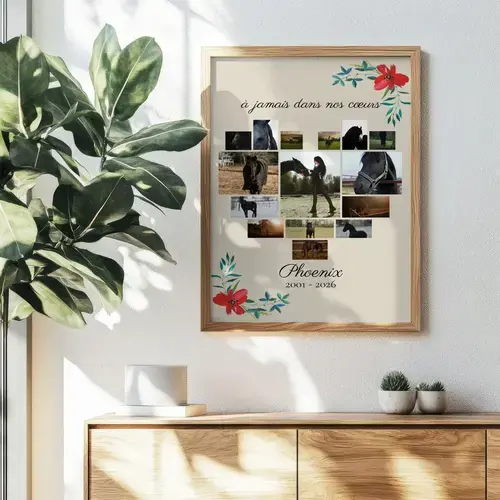Affiche souvenir cheval avec photo et dates