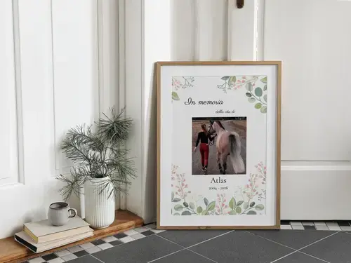 Poster commemorativo cavallo con foto e dati