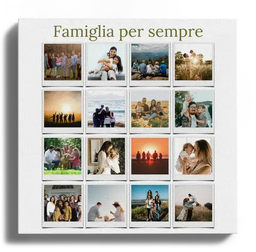 Collage familiare in stile Polaroid con didascalie