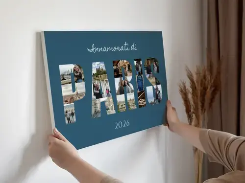 Collage Lettere Parigi: Foto su Tela Blu Scuro