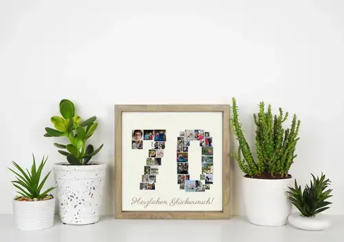 Collage-Zahl '70': Personalisierbar mit Fotos