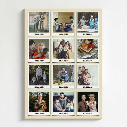 Foto Collage als Raster mit beschrifteten Polaroid Fotos von den Urlaubsbildern