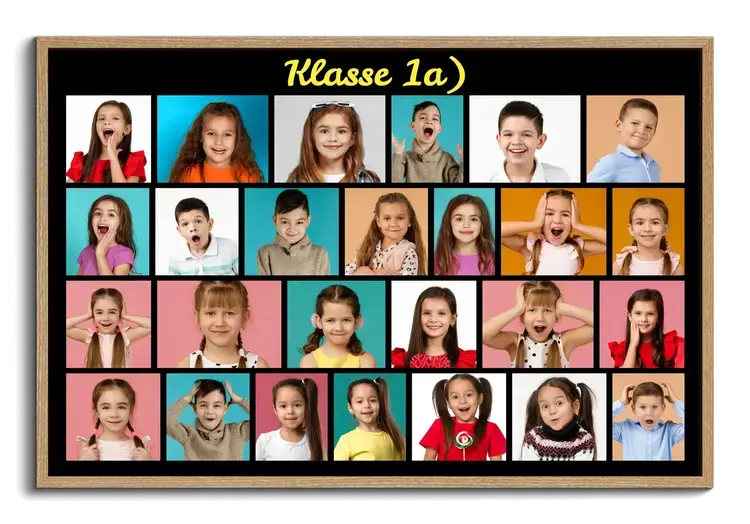 Klassenfoto als Fotocollage erstellen mit Schülerbilder und individuellem Text
