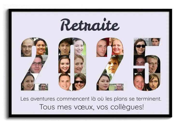 Fotocollage annee chiffre avec collegues pour retraite