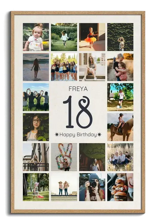 Zahlencollage 18 zum 18. Geburtstag, Name+Gruss