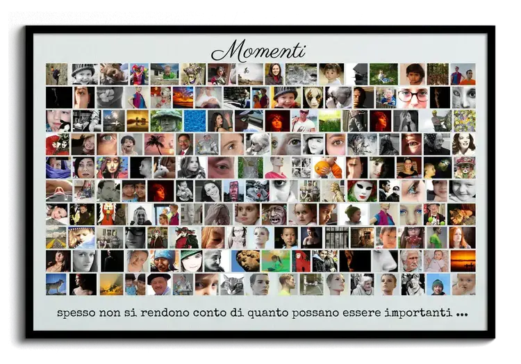 Immagine da parete come collage di foto con citazione e immagini personali