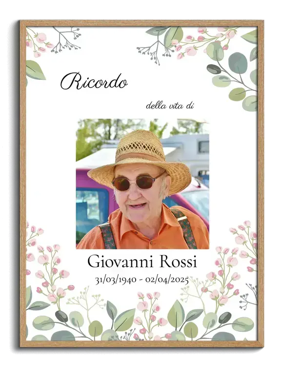 Ricordo del defunto Ritratto con fiori e una foto