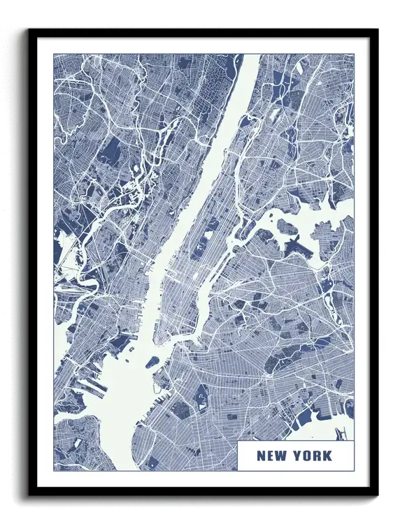 Personalisierte Stadtkarte von New York City als Poster im Rahmen